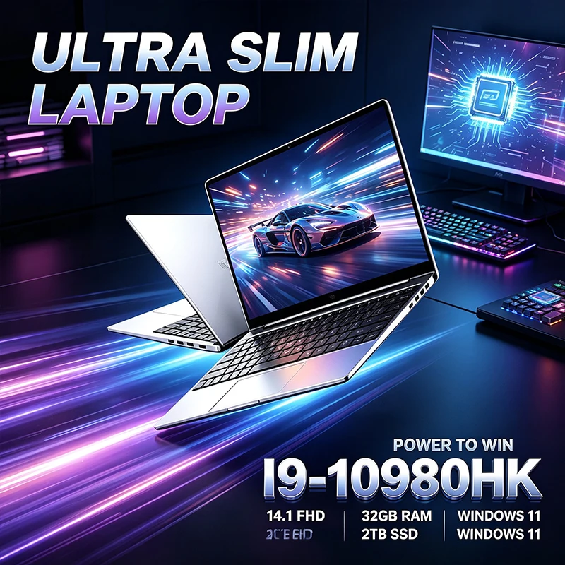 14.1 Inch Ultra Slim Laptop Intel Core I9-10980HK 120Hz FHD 32GB 2TB Backlit Keyboard Windows 11 Long Battery Life For Office