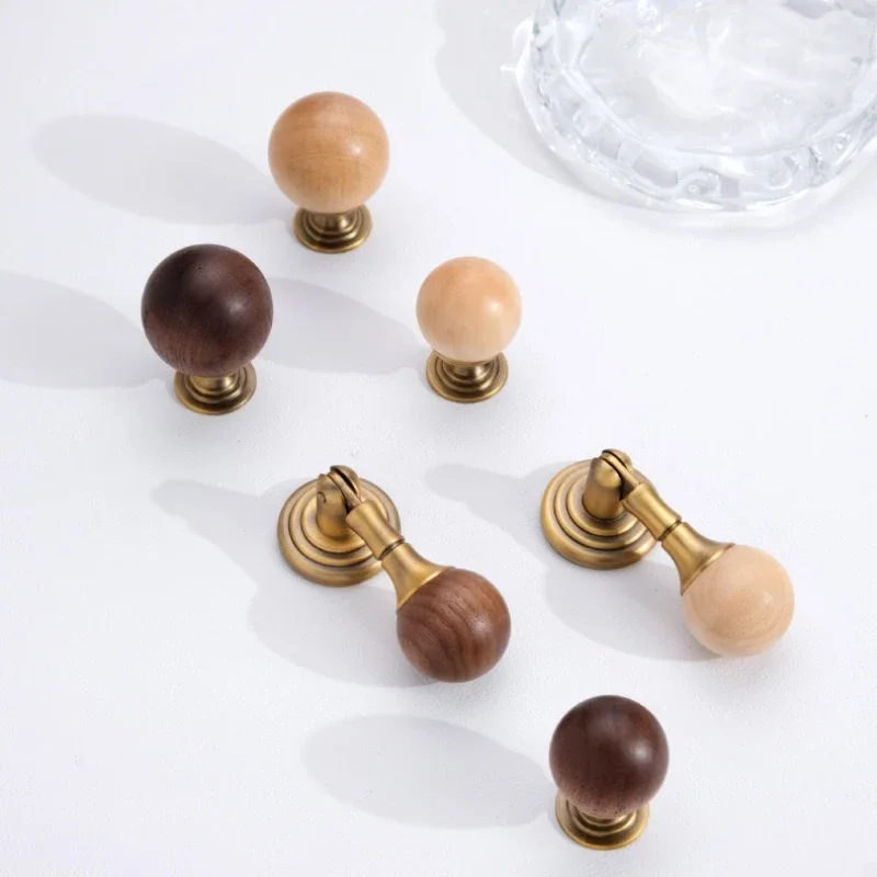 AntiqueStyle Walnut Pendant Cabinet Door Handle Brass Color Marble Pattern Drawer Single Hole Round Ball Knob Furniture Hardware