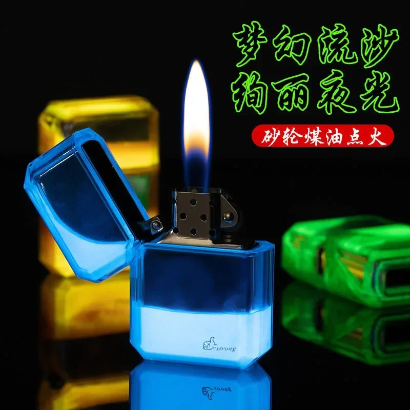 New Genuine Kerosene Butane Lighter Creative Luminous Flowing Sand Lighter Explosion Waterproof Lighter High end Gift Cigarette