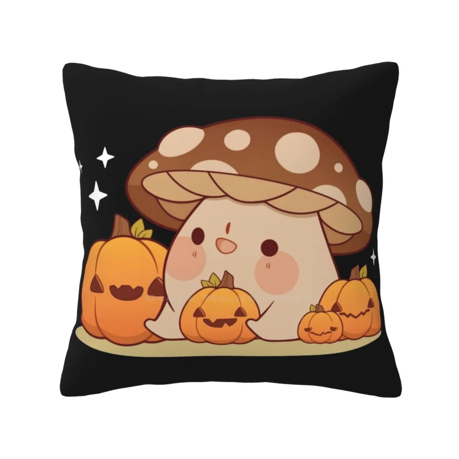 Happy Mushroom With Pumpkins Soft Comfortable Pillowcase Cute Mushroom Fungi Toadstool Halloween Autumn Cottage Core Goblin