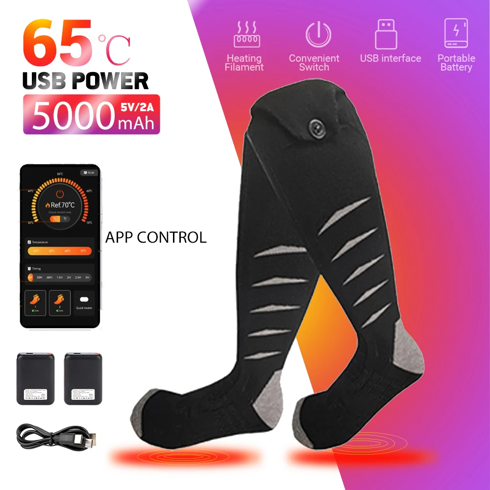 

Motorcycle Heated Socks APP Contorl Battery Stocking Thicken Cotton Snowmobile Winter Ski Socks Foot Warmers For Skiing Hunting