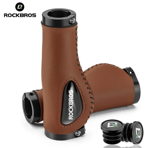 Imagen 1 del producto ROCKBROS-empuñaduras de cuero para bicicleta, mango ergonómico de silicona líquida para manillar de montaña, bloqueo Bilateral, antideslizante, acogedor, accesorio para bicicleta