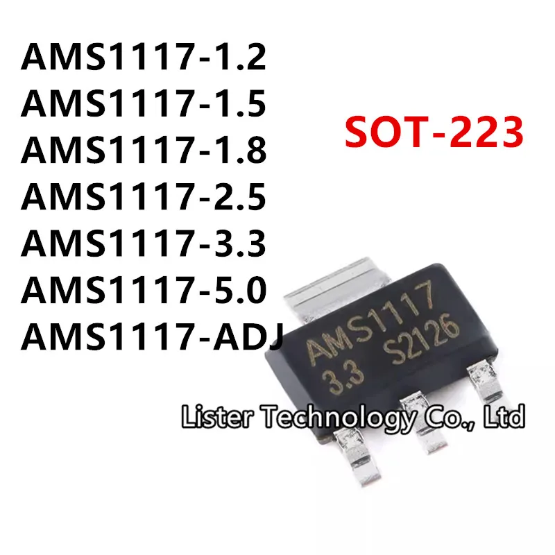 Lote de 20 a 100 unidades, nuevo AMS1117-1.2, AMS1117-1.5, AMS1117-1.8, AMS1117-2.5, AMS1117-3.3, SOT-223, AMS1117-5.0, 5,0 V