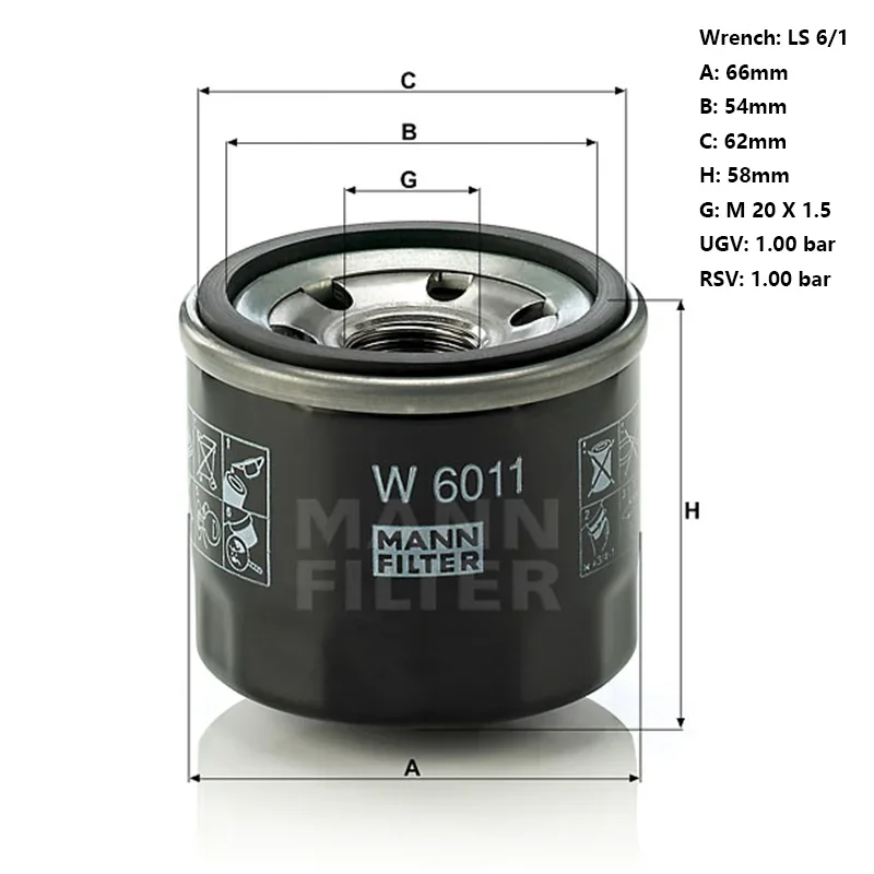 MANNFILTER W6011 Oil Filter Fits SMART Fortwo Coupé / Cabrio II 1230A040 A1321800110