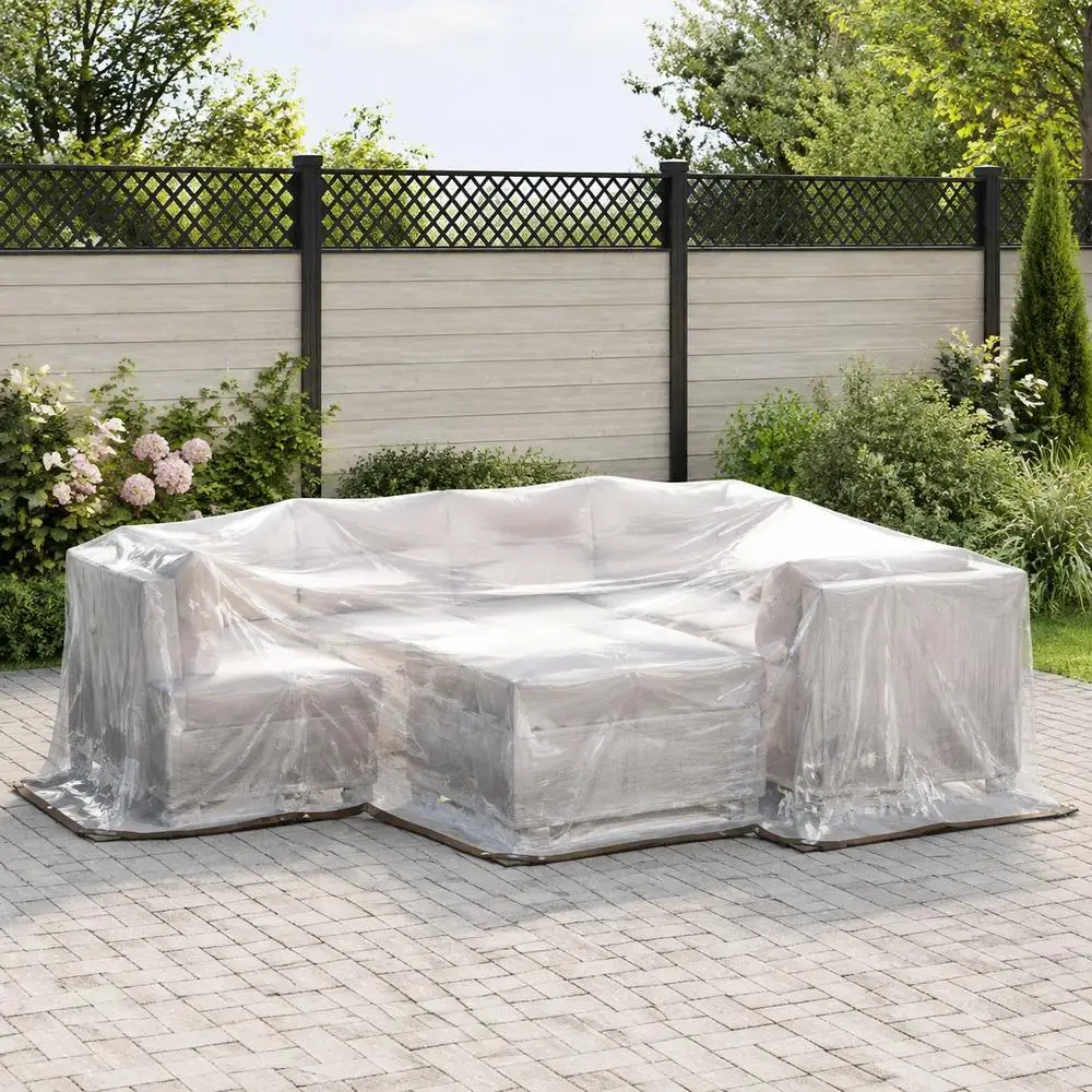 Bâche transparente avec œillets, dimensions 4x4 m, couverture de protection en polyéthylène résistante aux déchirures, bâche de sol renforcée et imperméable pour mobilier de jardin, tas de bois, balcon, camping et stockage extérieur.
