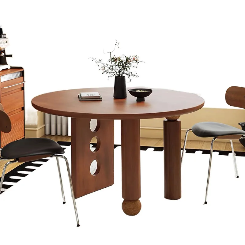 

Medieval simple round dining table Nordic Solid wood restaurant Home retro small apartment combination small round table