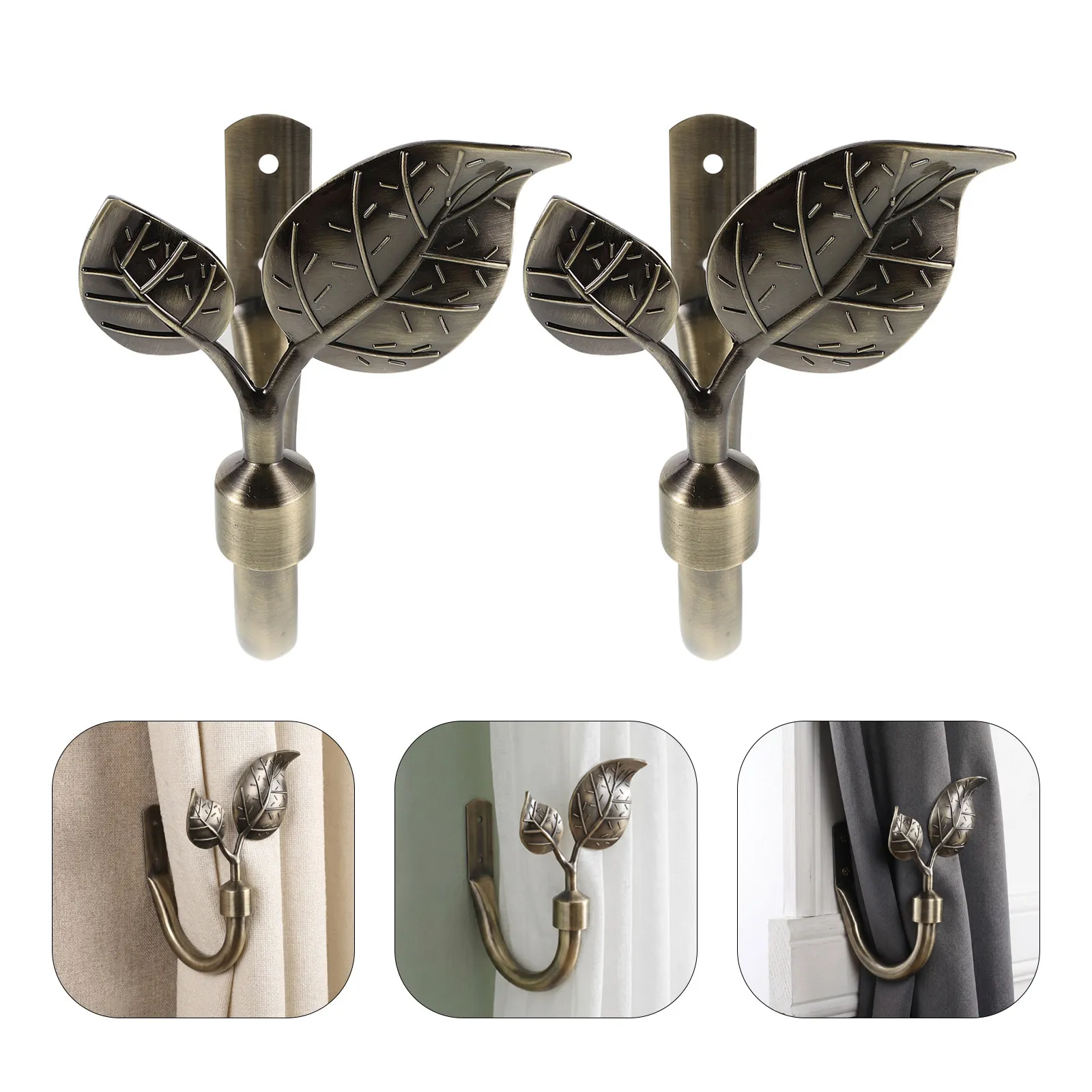 2Pcs Leaf Curtain Tie Backs Wall Mounted Sturdy Metal Holdback Hooks Easy One Hand Operation for Cotton Linen Curtains