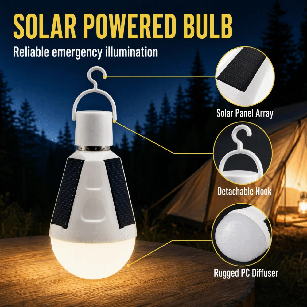 Flicker-Free Rechargeable LED Bulb 12W Solar Charging Solar LED Camping Light Portable 7W LED Bulb Light Power Failure Emergency