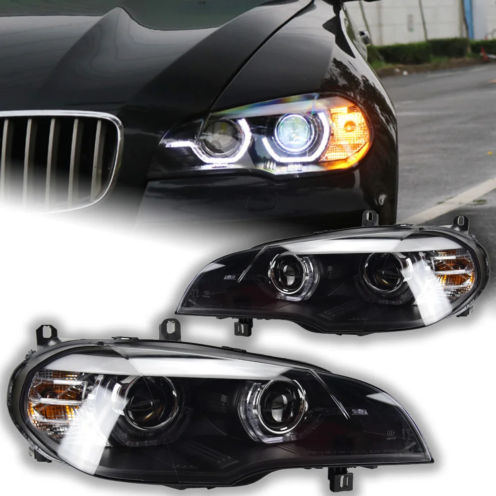 Car Lights For BMW X5 Headlight Projector Lens 2007-2013 E70 Angel Eye Head Lamp LED Headlights Drl Automotive Accessories