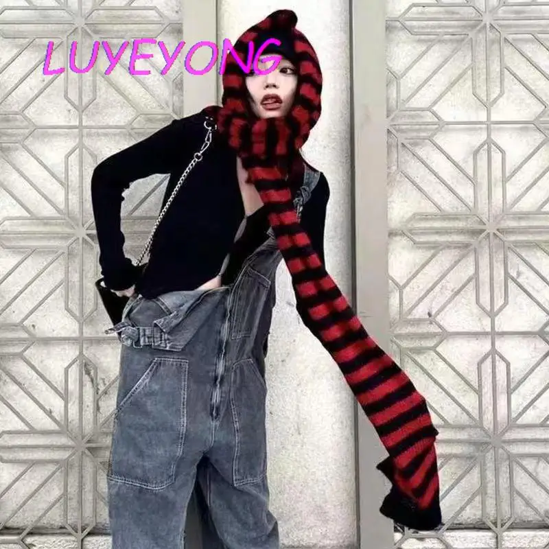 

Y2k Girl Long Scarves Gothic Female Striped Harajuku Scarf 2023 Spring Lady Cool Street Accessories Women Unisex Japanese Wrap