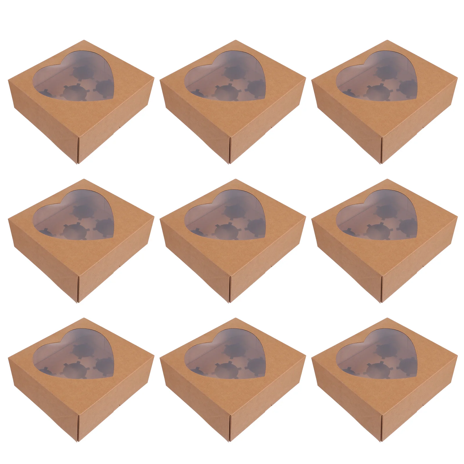 

10 Pcs Heart Shaped Muffin Boxes Thick Sturdy Eco Friendly Six Grid Large Capacity Dessert Container Clear Window Food Package