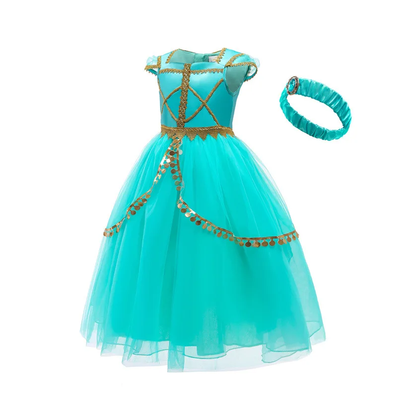 Arab Princess Cosplay Jasmine Dress For Girls Princess Theme Party Costume Halloween Kids Birthday Surprise Gift