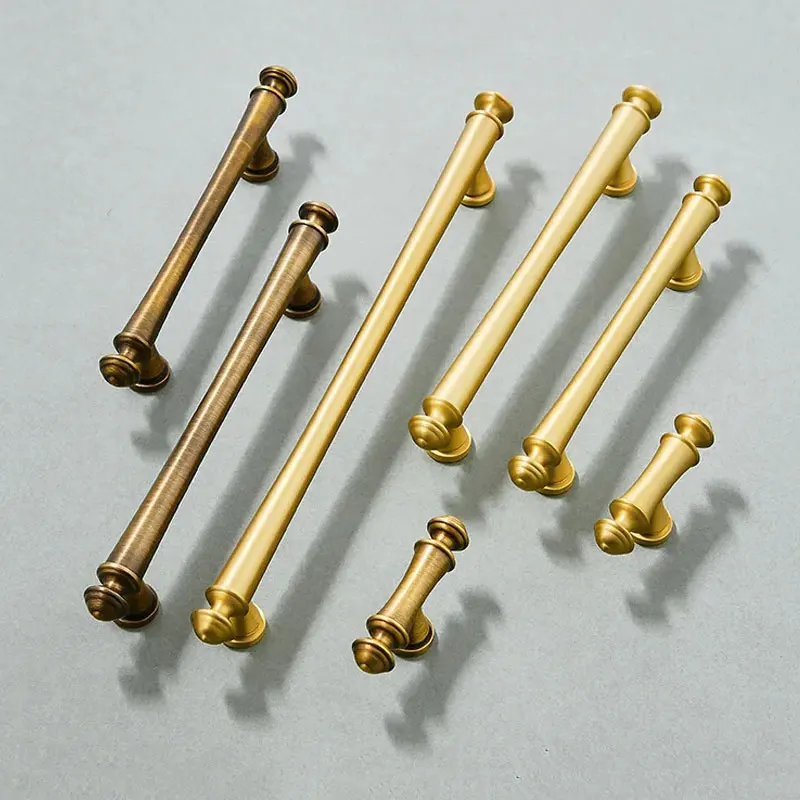 Solid Brass Antique Bronze Kitchen Cabinet Handles T Bar Drawer Knobs Nordic Closet Wardrobe Pulls Retro Furniture Hardware