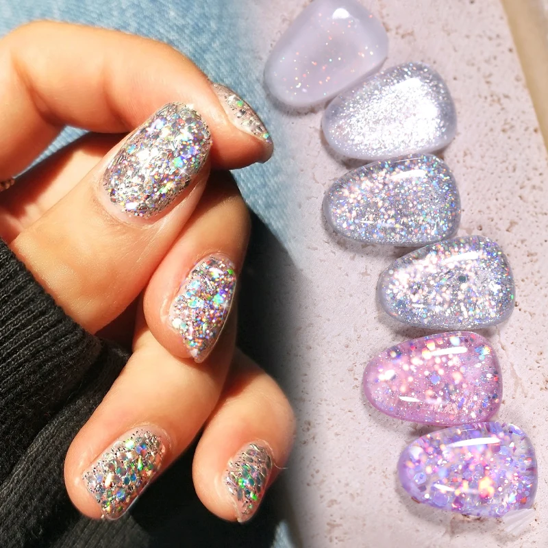 BORN PRETTY 10ml Glitter Sequins Gel Nail Polish Shining Soak Off UV Semi-permanent Varnish Base Top Coat Hard Gel Design