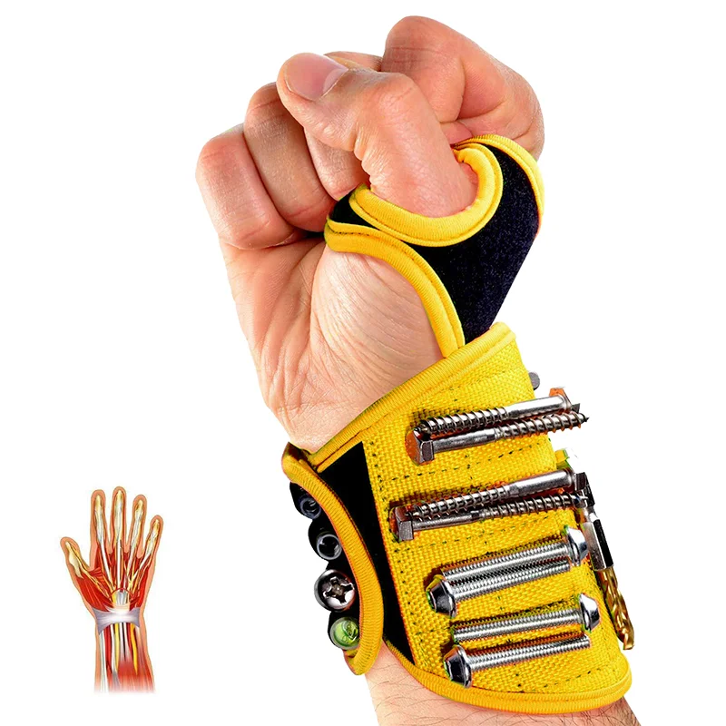 Magnetic Wristband with Strong Magnets Holds Nails, Drill Bit. Gift for Father, Boyfriend. Belt Screw Holder Tool Storage Wrist