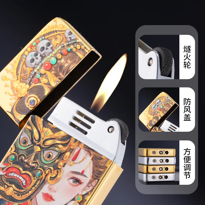 Enamel Color Ultra-thin Metal Grinding Wheel Gas Lighter with Gorgeous Appearance and Dazzling Unique Gift Portable Smoking Tool