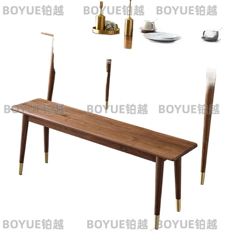 Nordic Solid Wood Long Stool Modern Black Walnut Shoe Changing Bench Simple Home Bedroom Bedside Seating Furniture Entryway