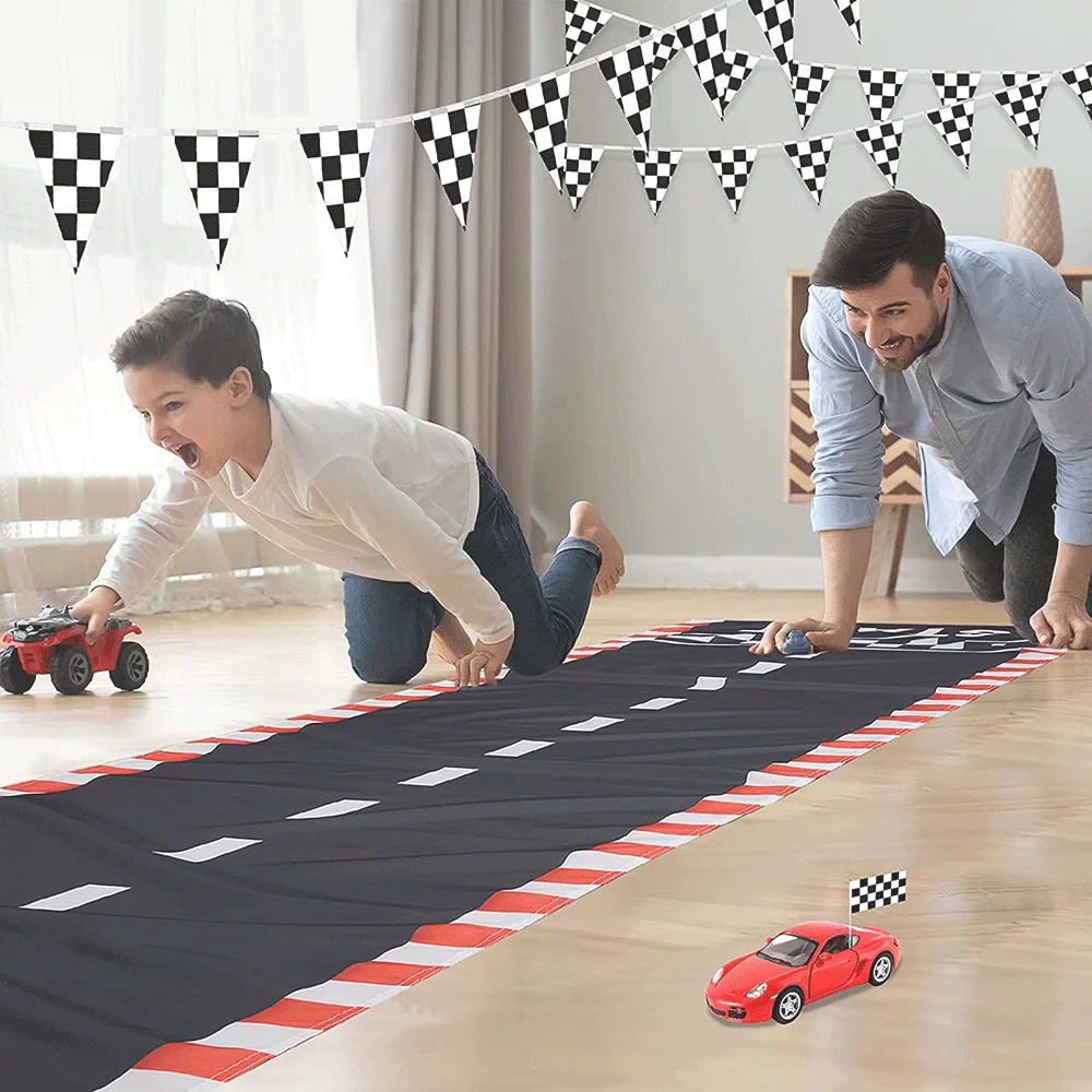 Racing Theme Birthday Black White Checkered Pennant Handhold Flag Banner Kids Boys Formula 1 Race Car Party Decoration Supplies