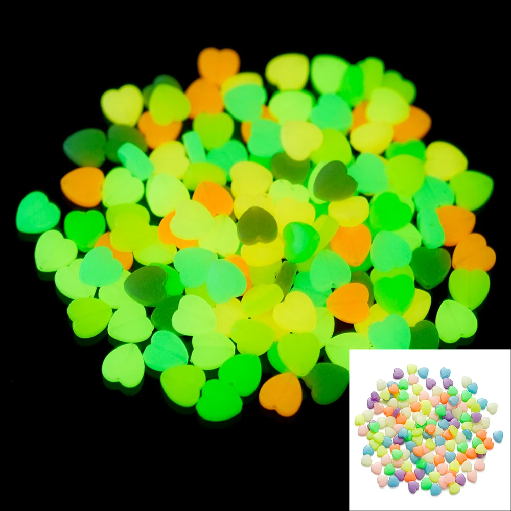 50Pcs Luminous Star Beads Heart Shape Acrylic Beads Loose Spacer Beads for Jewelry Making DIY Bracelet Necklace Accessories