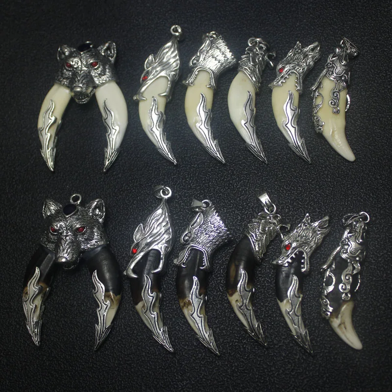 Punk Fashion Brave Men Wolf Gog Teeth Spike Pendant Necklace Women Men Lucky Jewelry Classic Fang Tooth Amulet Pendant Necklace