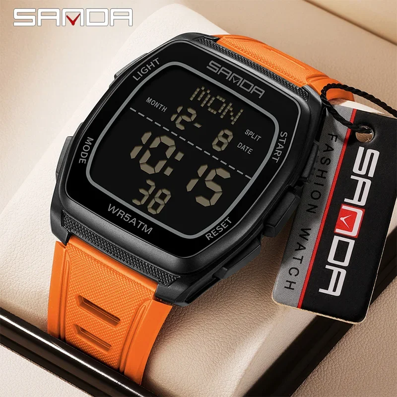 SANDA Men's Digital Watch Fashion LED Light Digital Watch Men's Waterproof Chronograph Outdoor Sports Military Men's Wristwatch