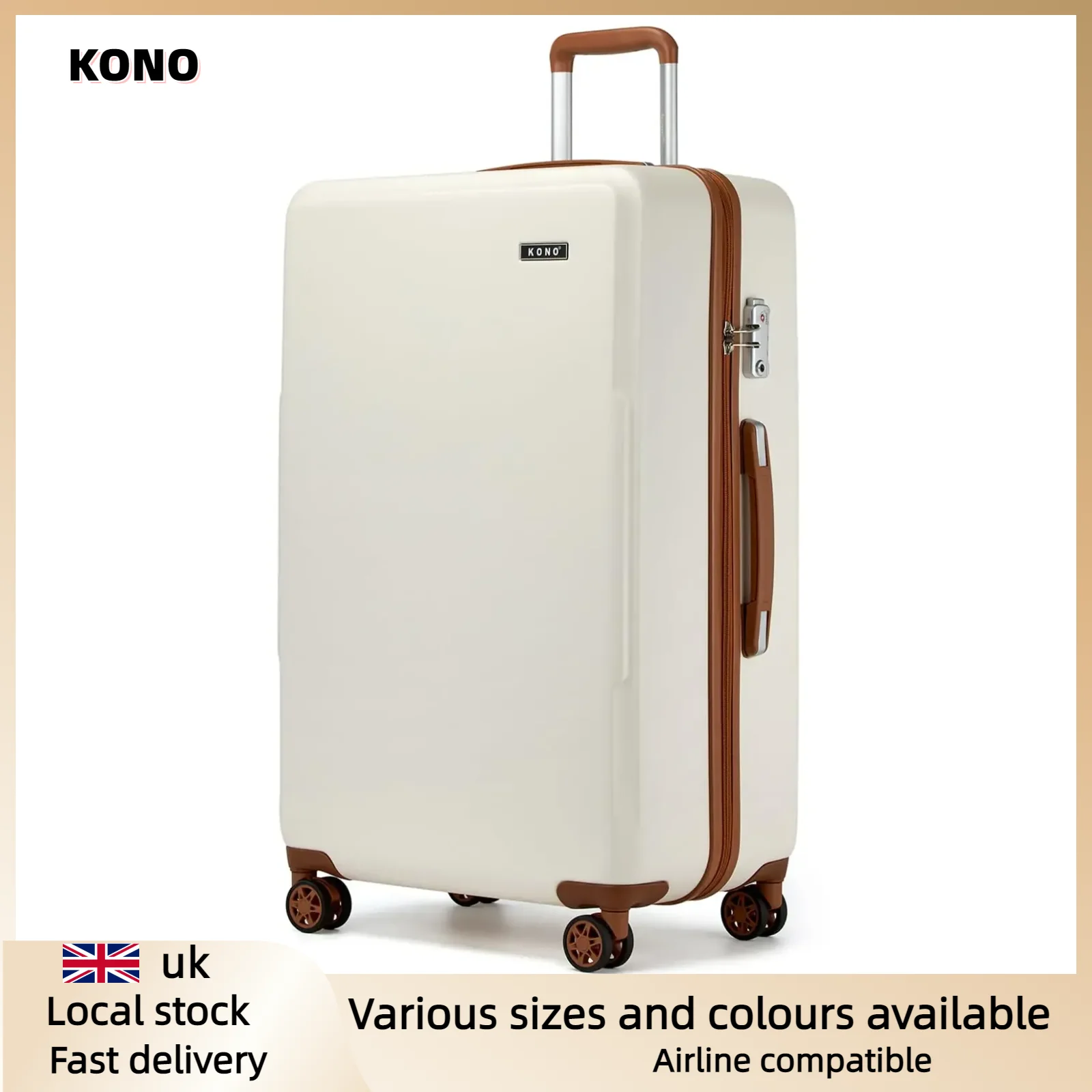 Kono Luggage: 20/24/28inch PC+ABS Hard Shell Suitcases, TSA Lock, Smooth Spinner Wheels, Lightweight & Durable