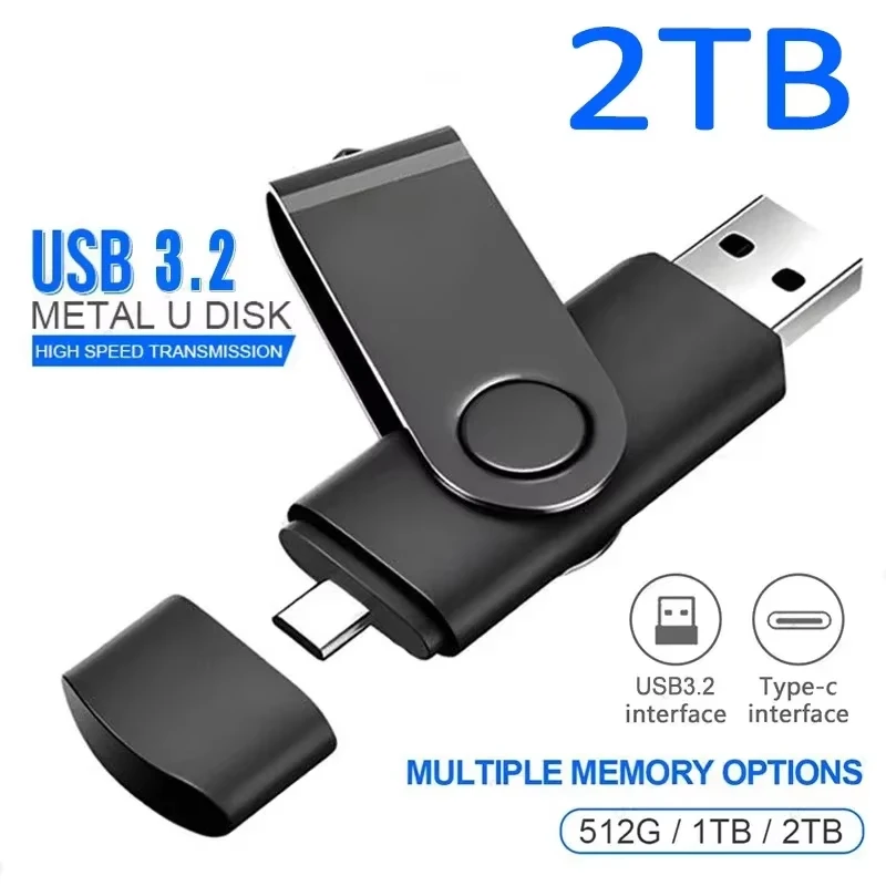 2-IN-1 USB 3.2 Flash Drive Type-C USB High Speed 512GB 1TB 2TB Large Capacity Rotable Pen Drive Memory Stick for Phone Car PC