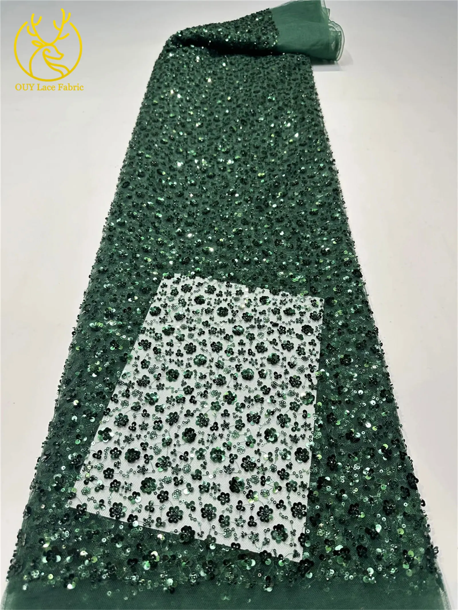 5 Yards afrikanische nigerianische 2026 Perlen-Stickerei-Spitze, hochwertige luxuriöse französische Pailletten-Netzspitze für Hochzeits- und Partykleider für Damen – Detail 6