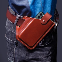 Leather Belt Phone Pouch, Leather Cell Phone Holster, Universal Leather Phone Case with Belt Loops, for Men and Women Large Coff