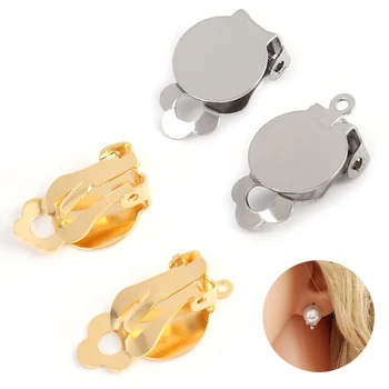 10 יחידות בסיס קליפ אוזן מעוגלת מפלדת אל-חלד עם מסגרת קבושון לעגילים ליצירת תכשיטים בעצמך