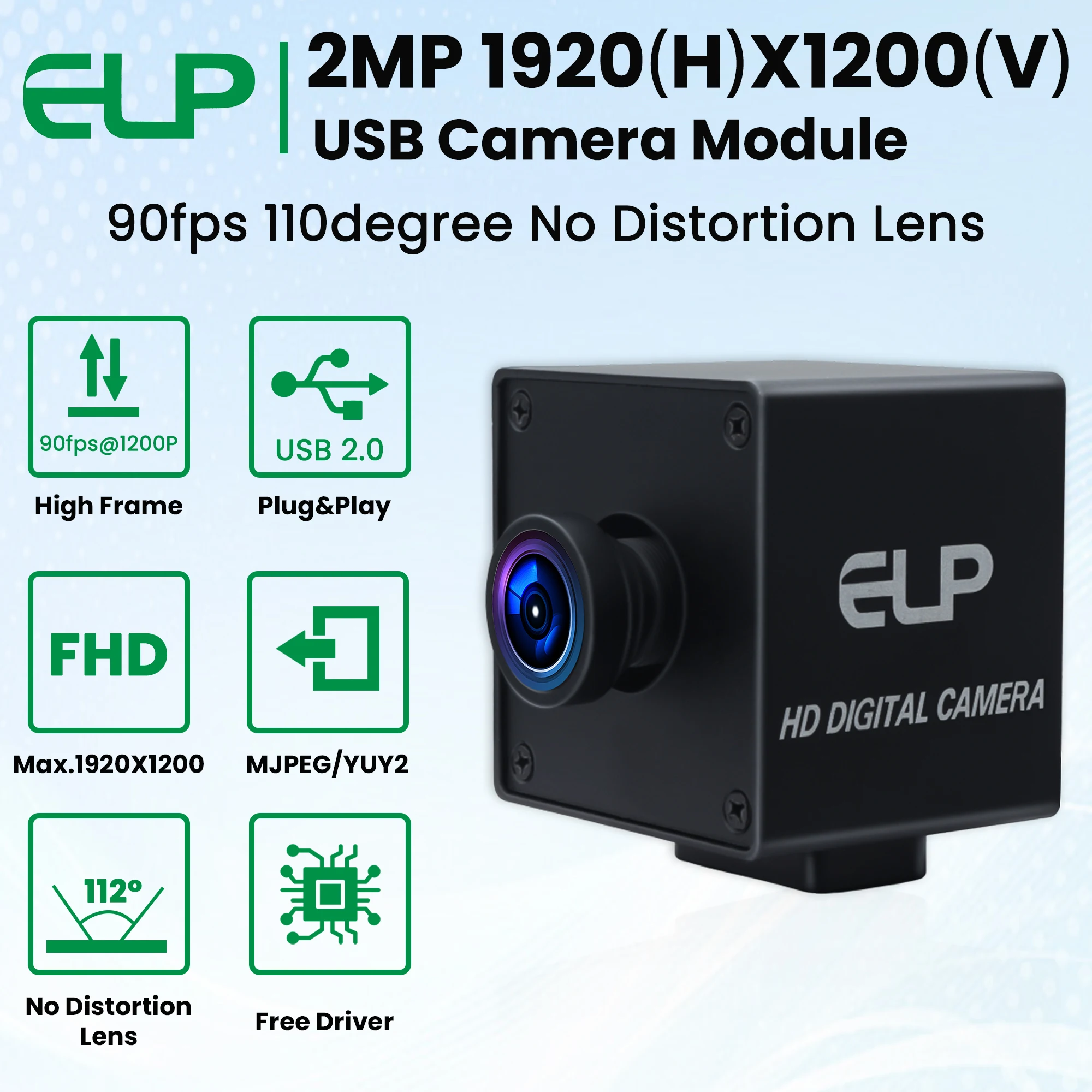 ELP 1200P 90fps Global Shutter USB Camera for Machine Vision, Metaverse, 3D Scanning and Motion Tracking