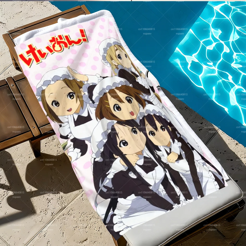 K-ON! Hokago Tea Time Maid Print Beach Towel, Quick Dry Anime Bath Towel, Soft Absorbent Towel for Swimming Camping