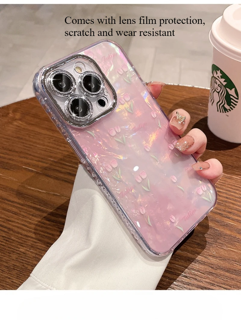 

New Phone Case Suitable for iPhone 15pro Shell Gradient Pattern 14promax Flash Lens Film 13 Tulip 12 All Round Protective Cover