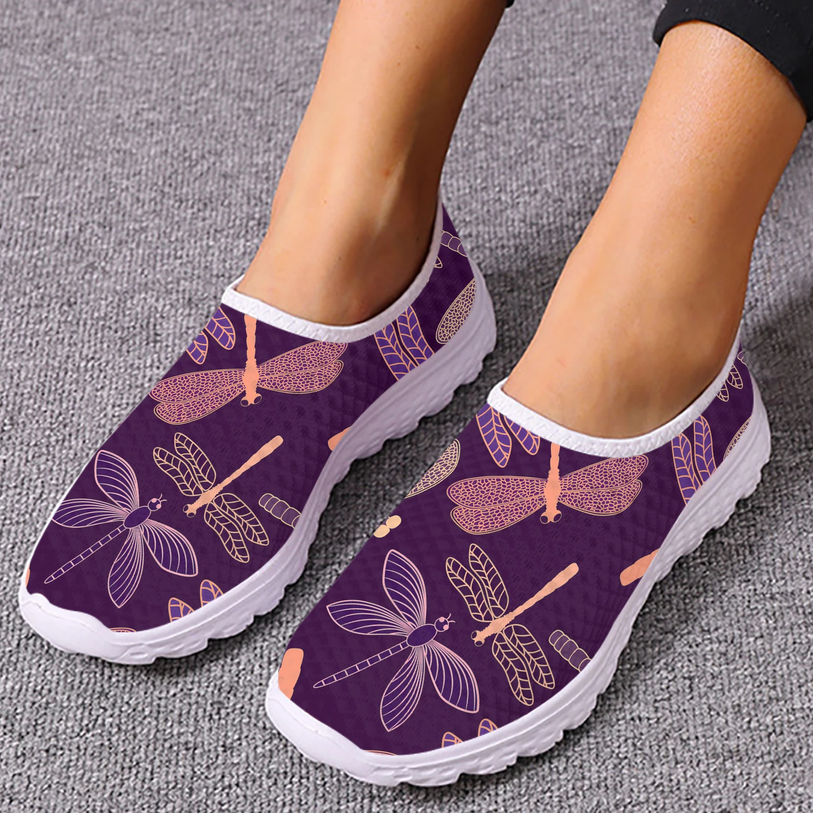 INSTANTARTS Purple Boho Butterfly Dragonfly Design Comfortable Brand Loafers Soft Summer Mesh Shoes Walking Sneakers Zapatos