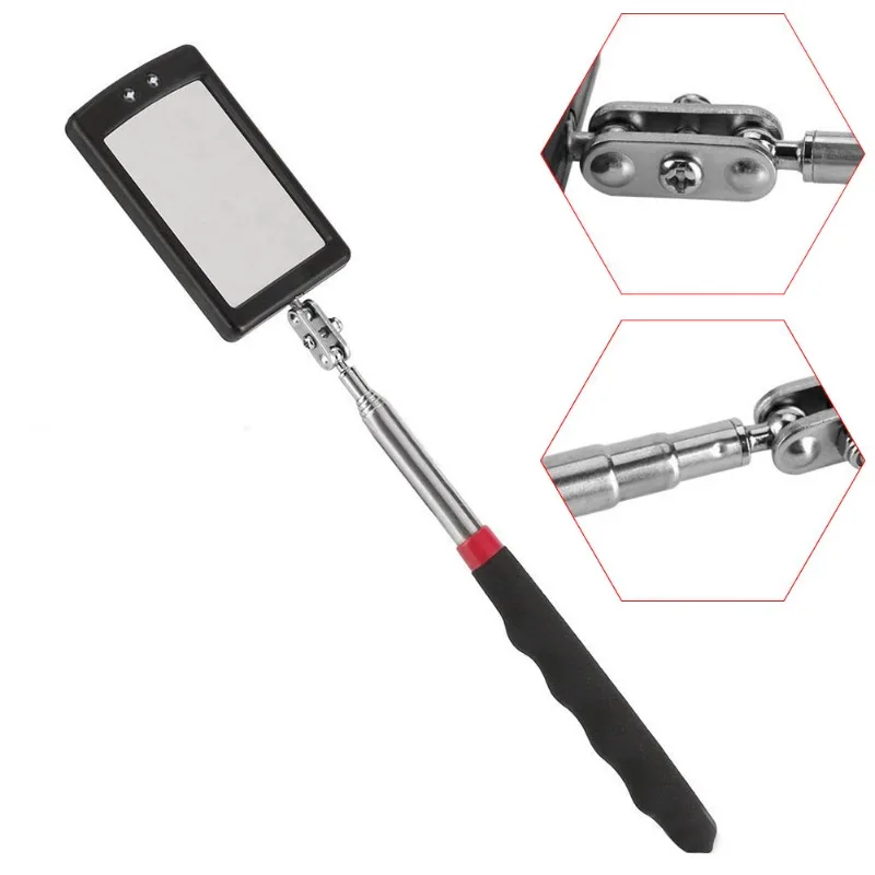 Portable Telescoping Flexible Head Inspection Mirror with LED Light Adjustable 360 Degree Swivel Viewing Auto Hand Tools