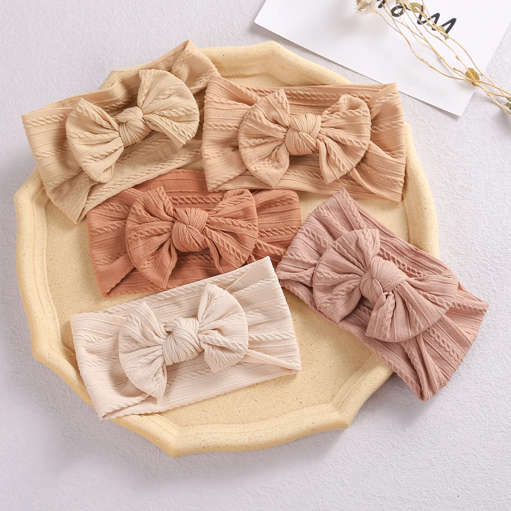 

30PC Newborn Cable Knit Ribbed Baby Nylon Headbands Knotted Turban Hair Bow Head Wraps for Children Girls Hair Accessories