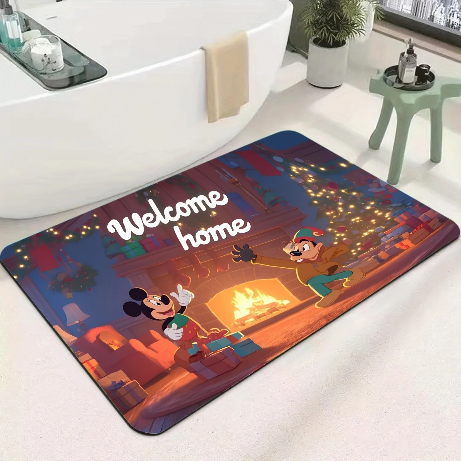سجادة ترحيب منزلية دافئة لعيد الميلاد من ديزني ميكي وبلوتو: "ترحيب بالمنزل" لعيد الميلاد السعيد