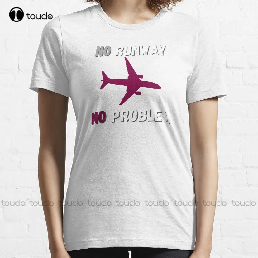 No Runway No Problem: Funny Quote Airplane Classic T-Shirt School Shirts Tee T Shirts Digital Printing Breathable Cotton Retro