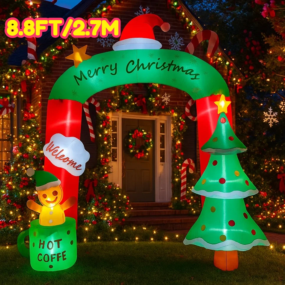 8.8FT زينة عيد الميلاد نفخ الممر القدح الدب القهوة الساخنة ترحيب اللعب ساحة المنزل الحلي مع LED ديكور عيد الميلاد سوب