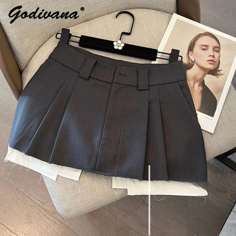 Retro College Style Short Culottes All-match Women's Spring Summer New High Waist Slim Patchwork A- Line Skirt Miniskirt