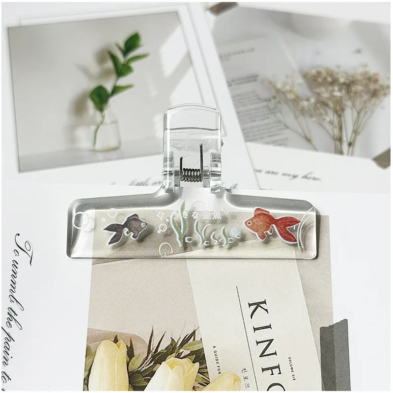 

Japanese Style Goldfish Design Clear Acrylic Binder Clips 2pcs, Multi-Use for Books Sheet Music & Files