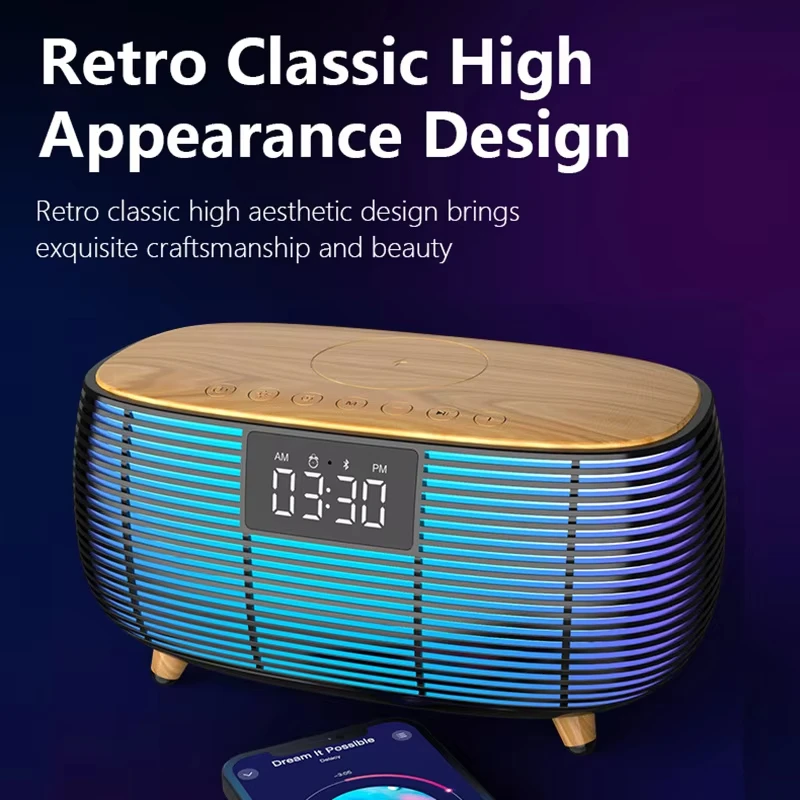 Bluetooth Speaker Wireless Charging Alarm Clock Touch Screen LED Atmosphere Light High Quality Bedhead Desktop Audio