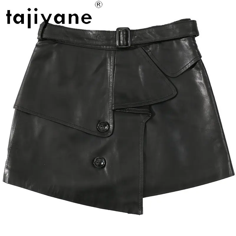 TAJIYANE Women's Skirts Real Leather Skirt Sheepskin Splicing Irregular Skirts for Woman A-Line Korean Skirt Chic 치마 Versatile