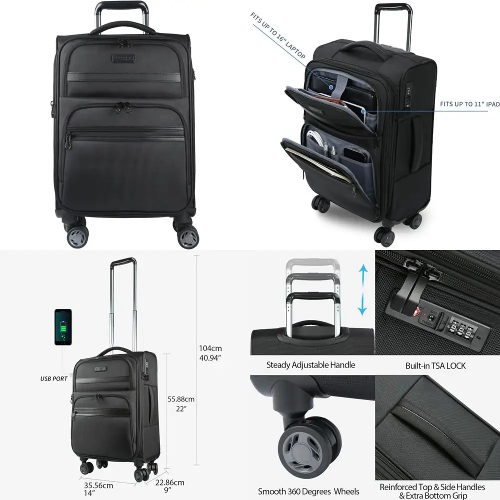 

Expandable Softside Spinner Luggage with TSA Lock, Durable Rolling Suitcase for Travel with Built-in USB Port, Long-Lasting Ligh