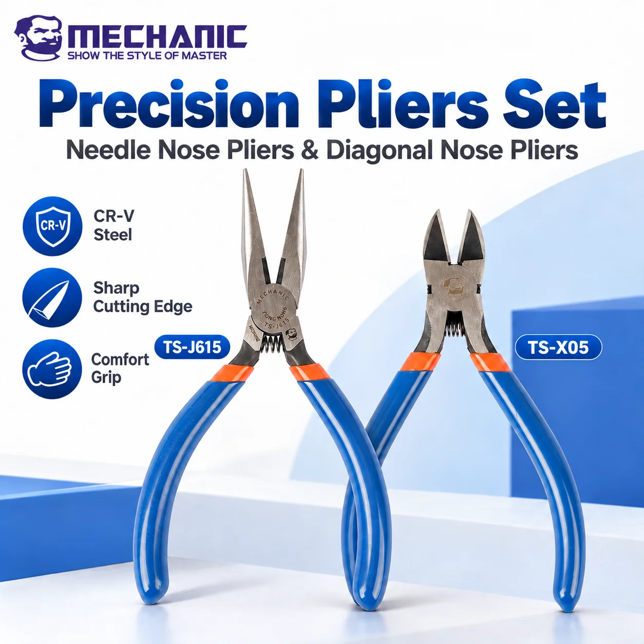 MECHANIC TS-X05 TS-J615 Needle Nose Pliers Diagonal Cutting Pliers Wire Cutter Crimping Tool for Electrical Home Auto Repair