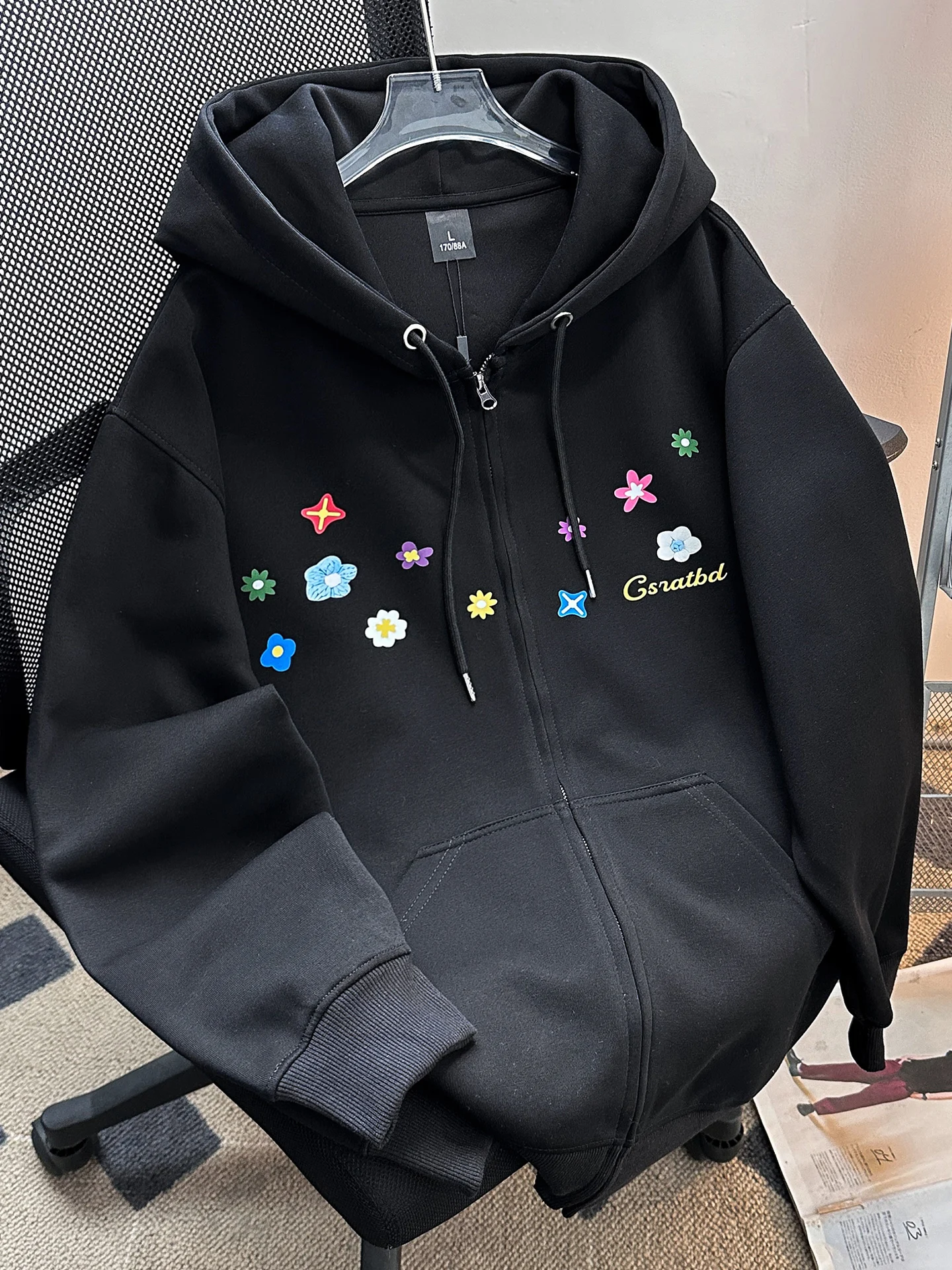 

Men's Fce Lined Thiened Zipper Hoodie Cardigan Warm Spor Loose Outerwear for Teens And Young Adults American High Stre...