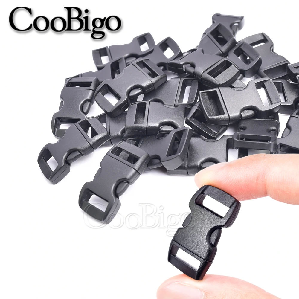 50pcs Plastic Side Release Buckle Paracord Bracelet Clasp Pet Collar Outdoor Backpacks Strap Belt Webbing Accessories Black 10mm