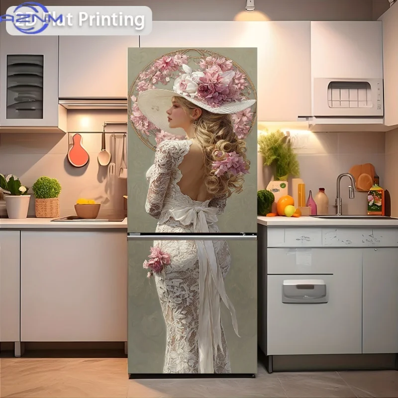 [Printing] Refrigerator Sticker [60×180 Cm] Flower Hat Beautiful Shadow Wall Sticker Decoration Wallpaper Self-Adhesive Self-A