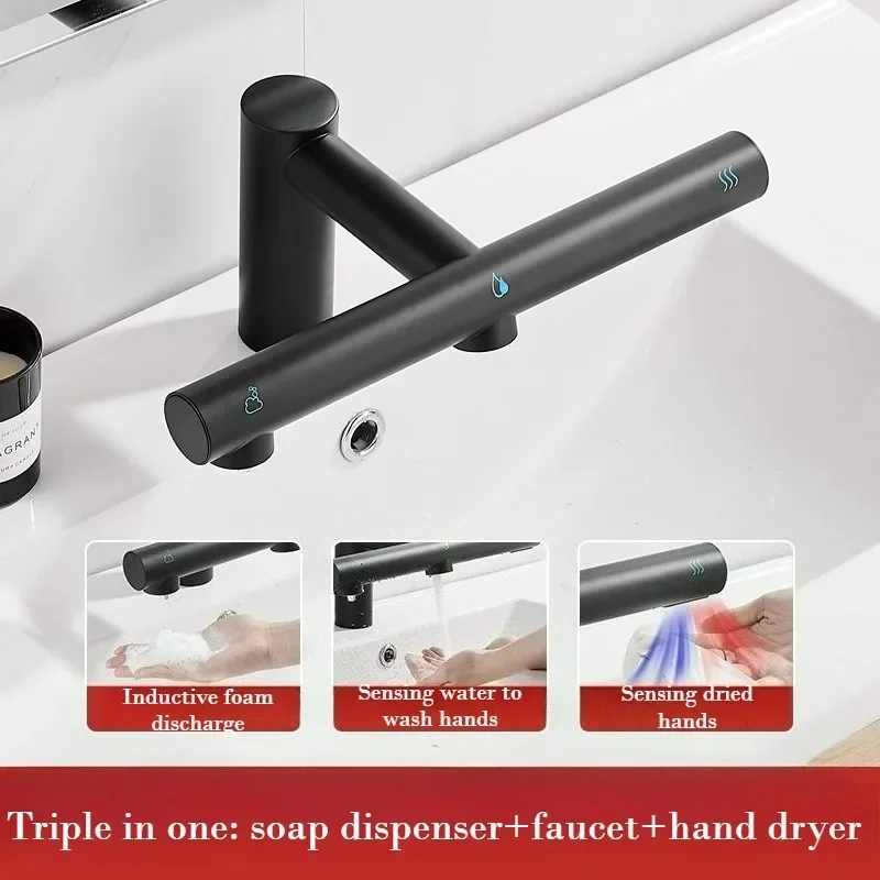 3 in 1 Automatic Bathroom Faucet with Soap Dispenser Hand Washing Station And Air Dryer Powerful Hands Cleaning System