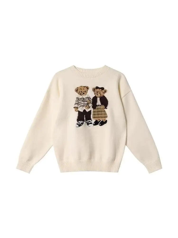 Harajuku Cartoon Bear Jacquard Knitted Sweater Women Pullover Autumn Winter Oversize Sweater Casual Sweet Korean Kawaii Jumpers